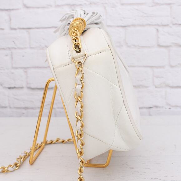 Chanel CC Camera Bag White Lambskin Leather Shoulder Crossbody Handbag A4050 - Picture 8 of 11